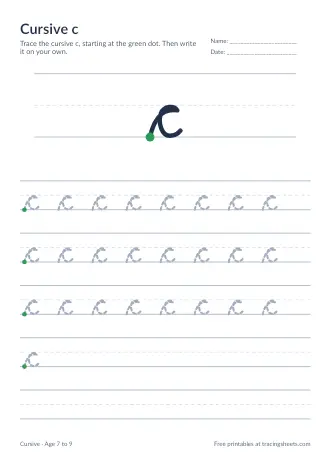 Preview of the cursive c worksheet