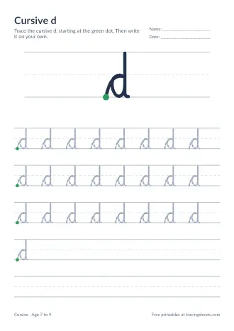 Preview of the cursive d worksheet
