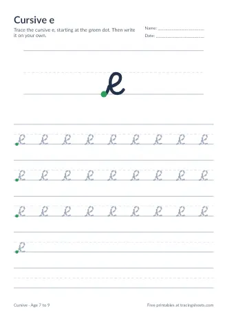 Preview of the cursive e worksheet