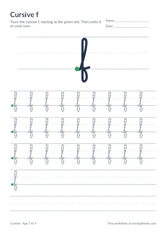 Preview of the cursive f worksheet