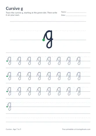 Preview of the cursive g worksheet