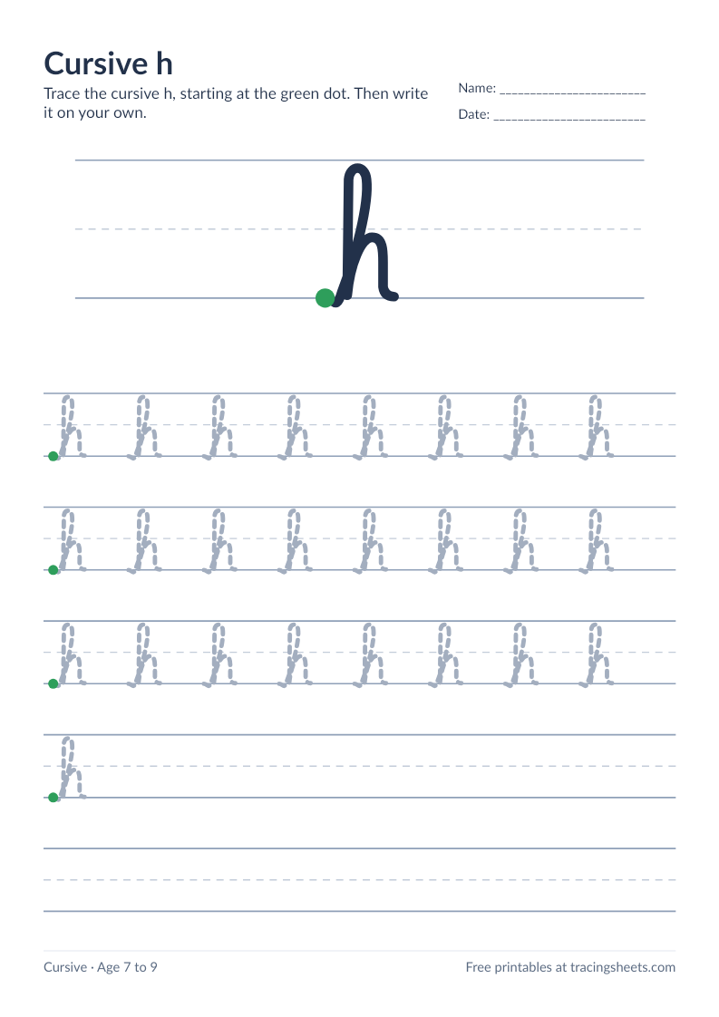 Preview of the printable cursive h worksheet