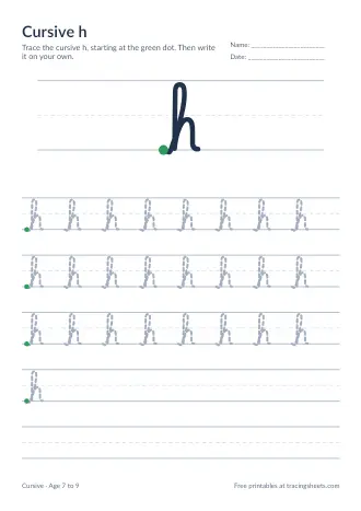 Preview of the cursive h worksheet