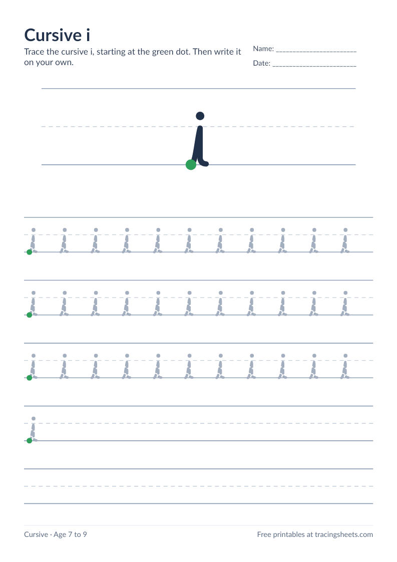 Preview of the printable cursive i worksheet
