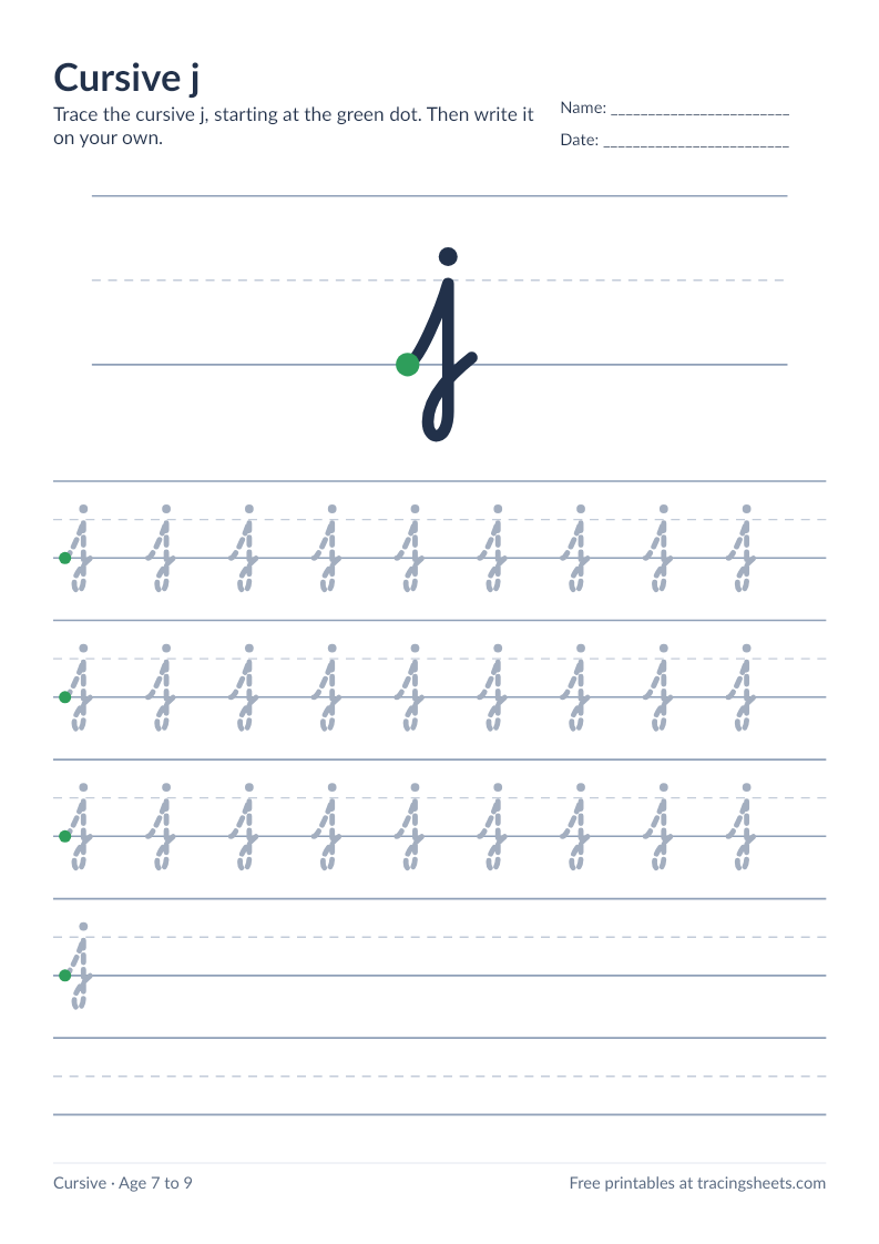 Preview of the printable cursive j worksheet