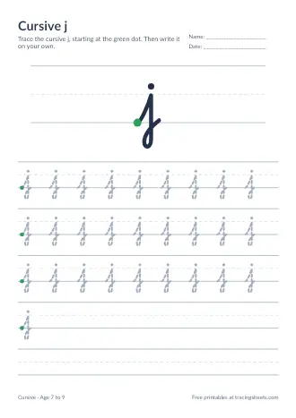 Preview of the cursive j worksheet