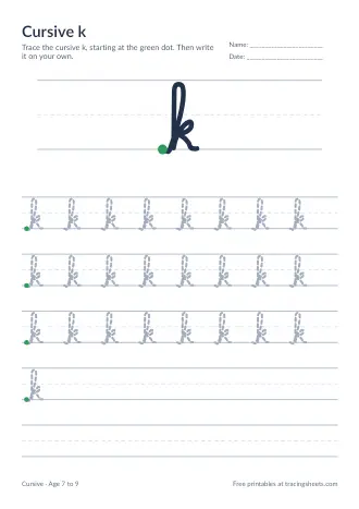 Preview of the cursive k worksheet