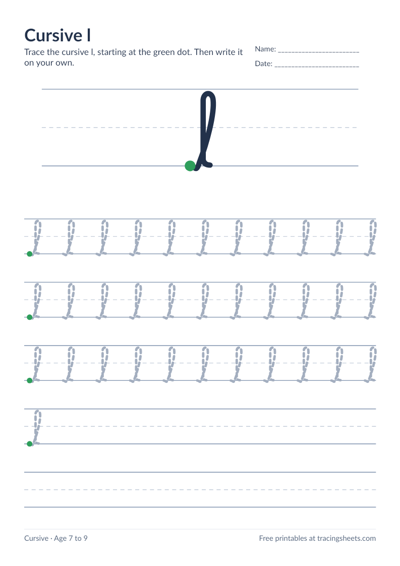 Preview of the printable cursive l worksheet
