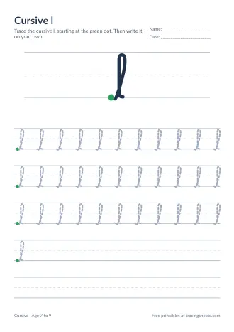 Preview of the cursive l worksheet