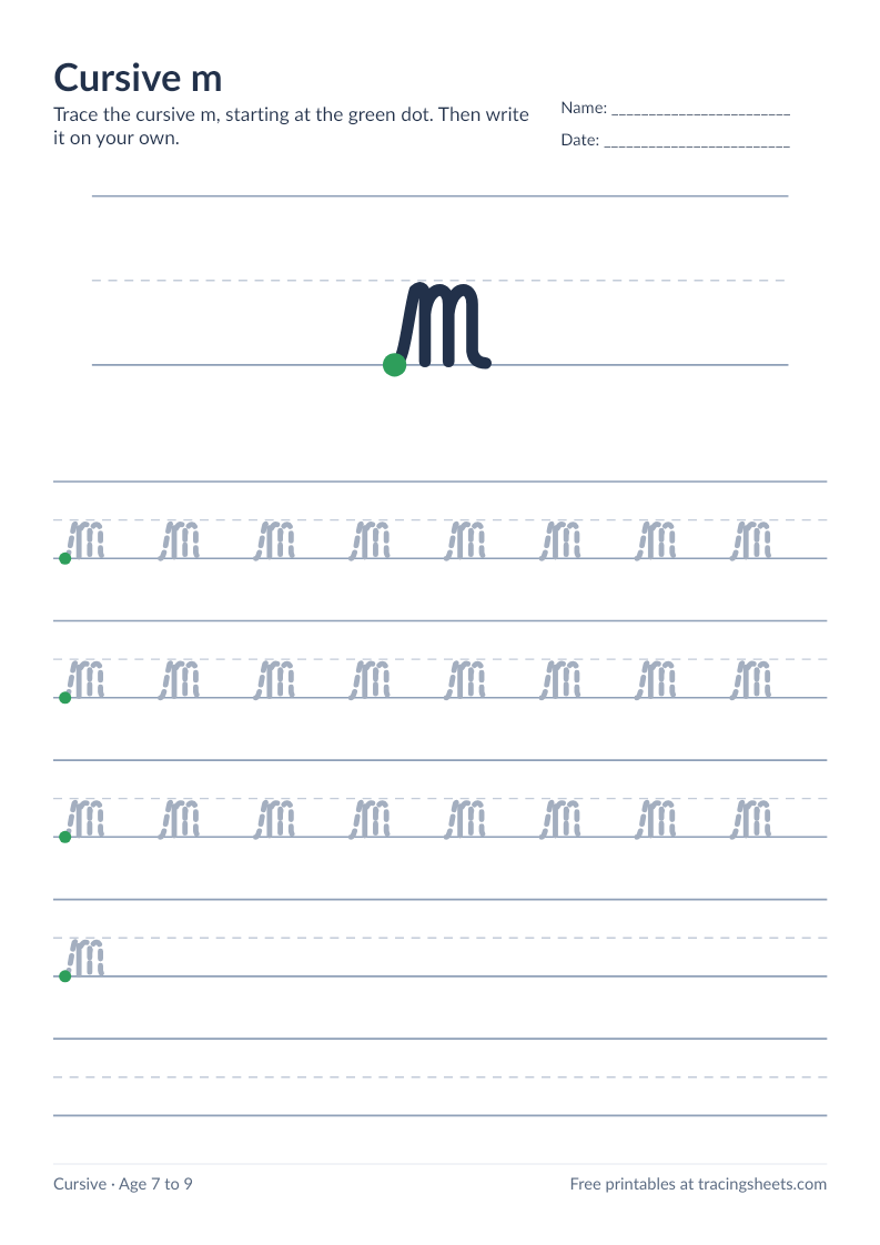 Preview of the printable cursive m worksheet