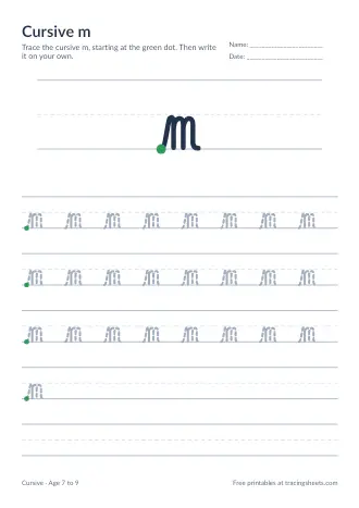 Preview of the cursive m worksheet