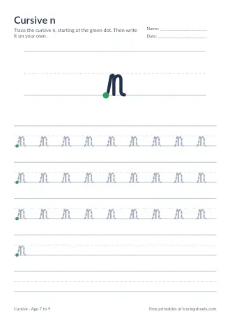 Preview of the cursive n worksheet