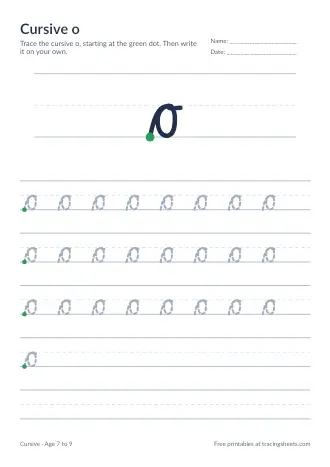 Preview of the cursive o worksheet