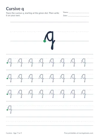 Preview of the cursive q worksheet