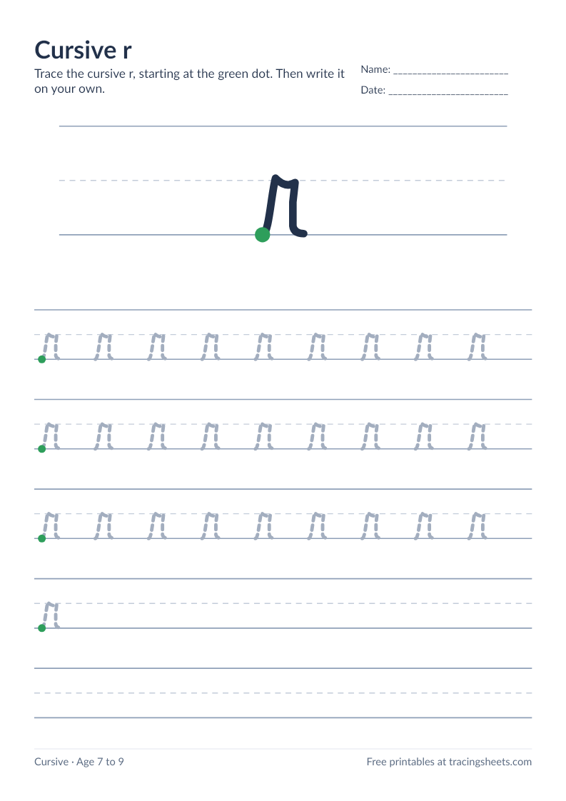 Preview of the printable cursive r worksheet