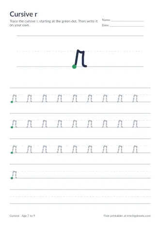Preview of the cursive r worksheet