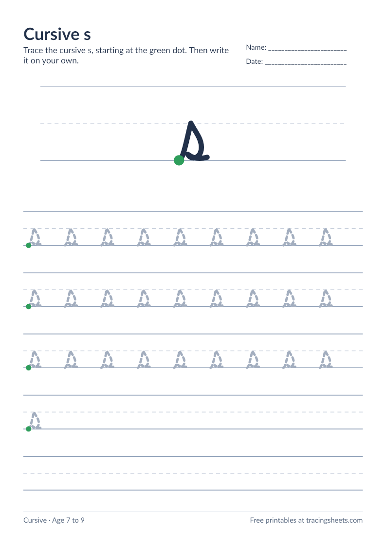 Preview of the printable cursive s worksheet