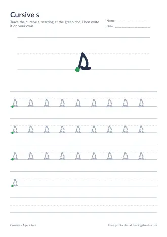 Preview of the cursive s worksheet