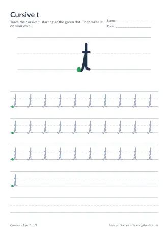 Preview of the cursive t worksheet