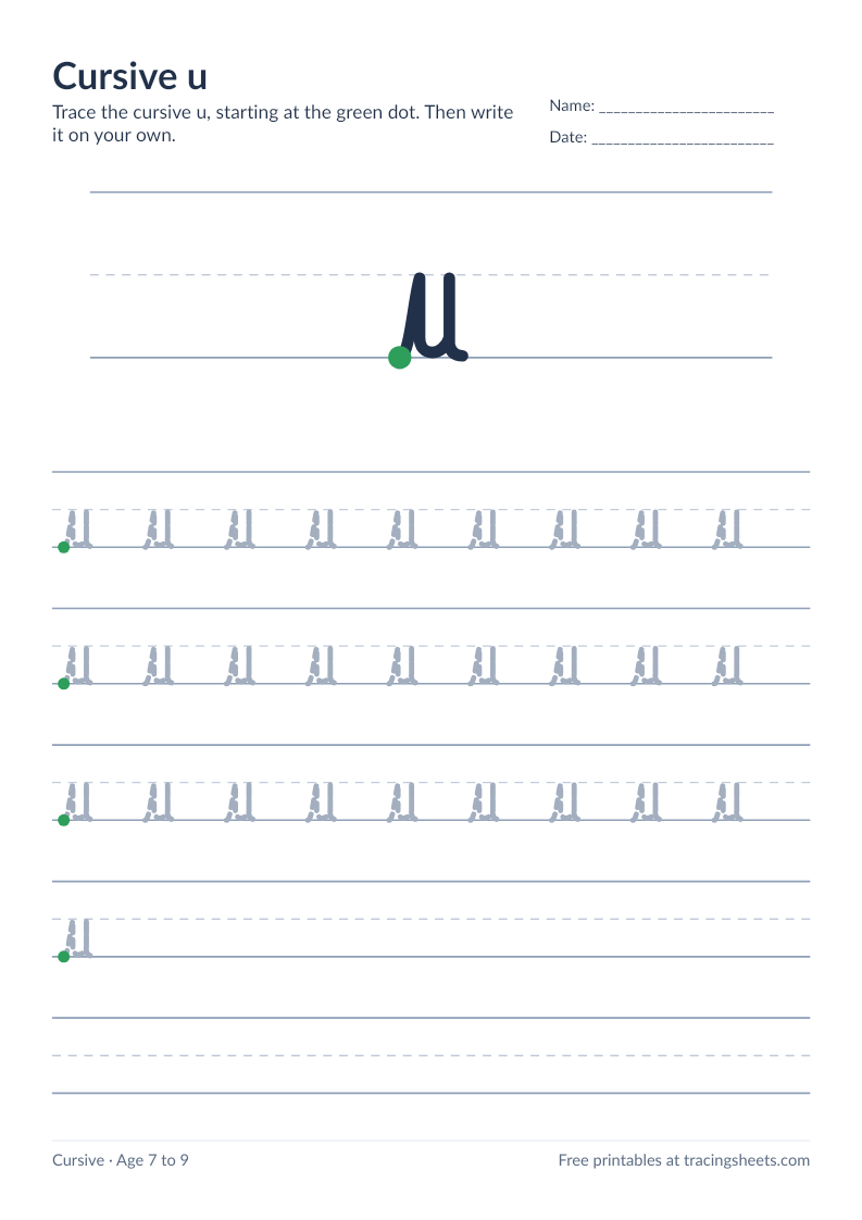 Preview of the printable cursive u worksheet