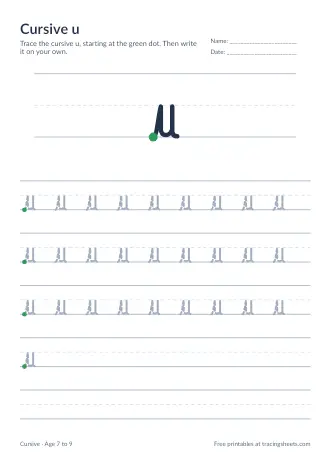 Preview of the cursive u worksheet