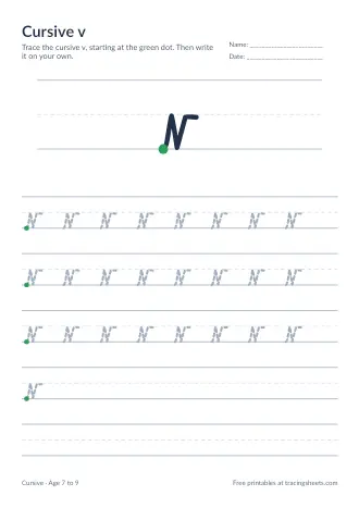 Preview of the cursive v worksheet