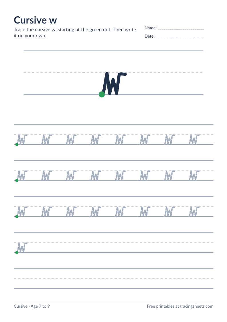 Preview of the printable cursive w worksheet