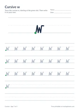 Preview of the cursive w worksheet
