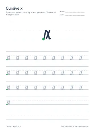Preview of the cursive x worksheet
