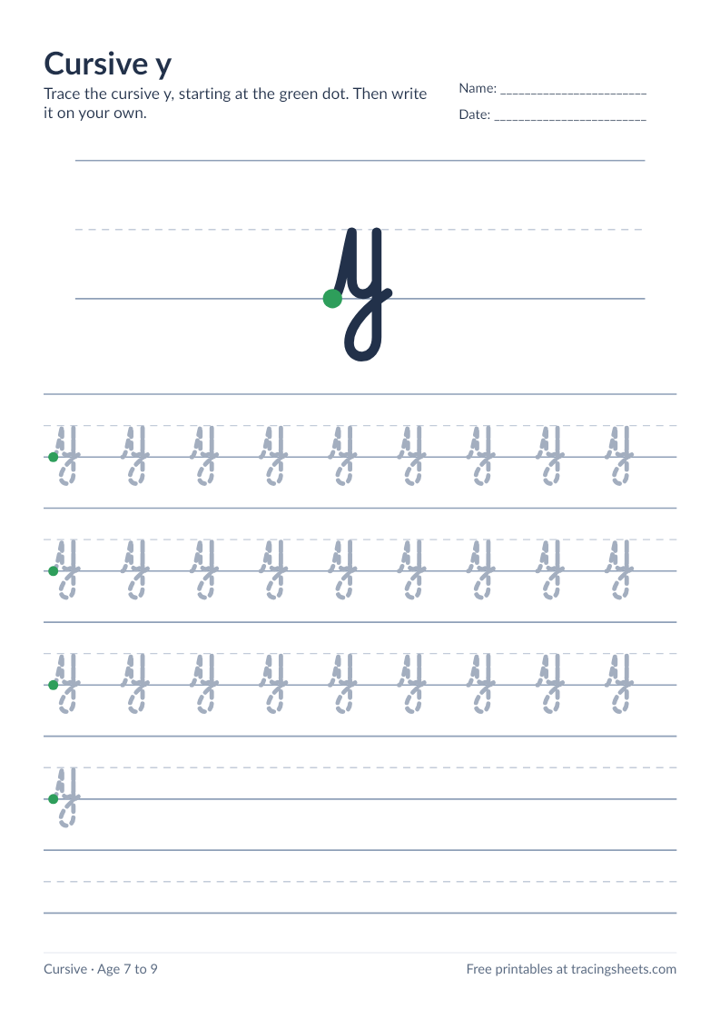 Preview of the printable cursive y worksheet