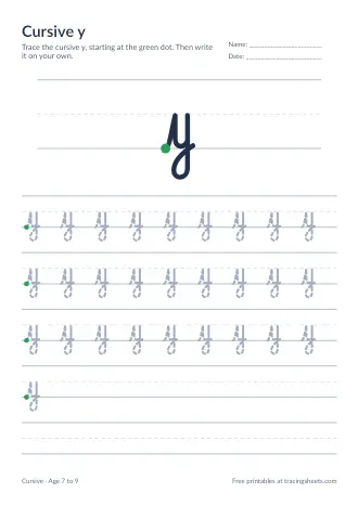 Preview of the cursive y worksheet