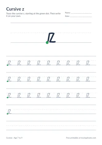 Preview of the cursive z worksheet