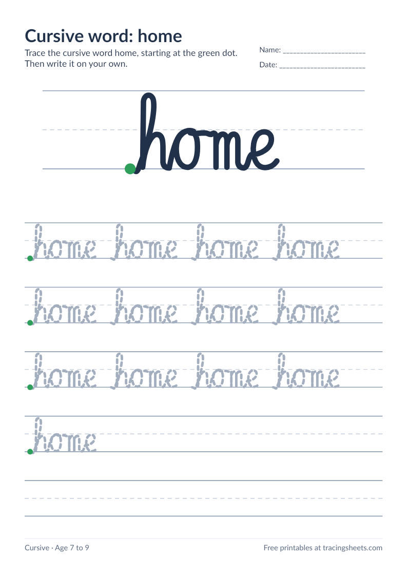 Preview of the printable cursive word: home worksheet