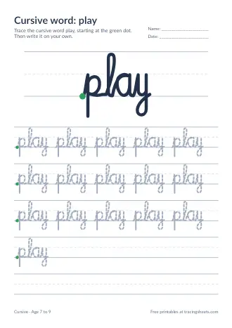 Preview of the cursive word: play worksheet