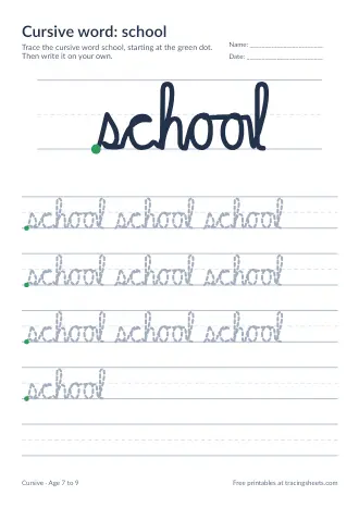 Preview of the cursive word: school worksheet