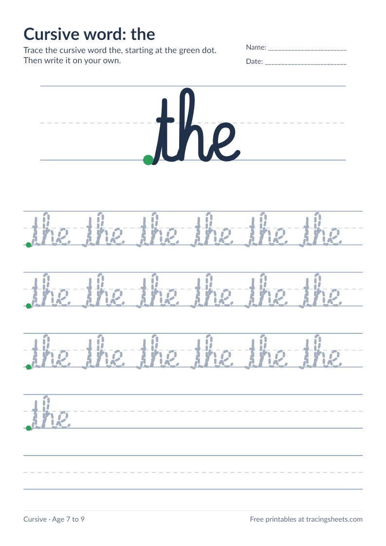 Preview of the printable cursive word: the worksheet