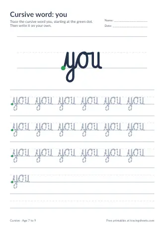 Preview of the cursive word: you worksheet
