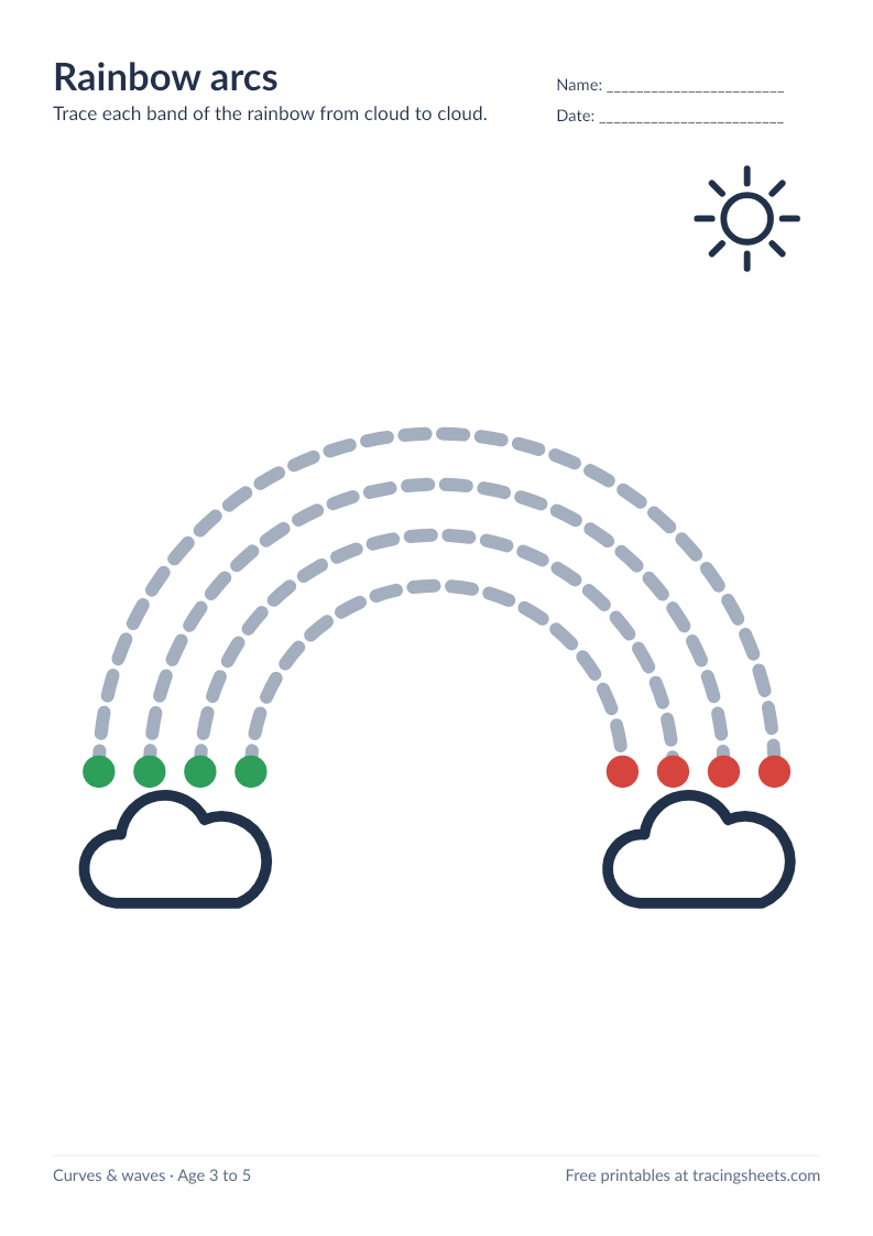 Preview of the printable rainbow arcs worksheet