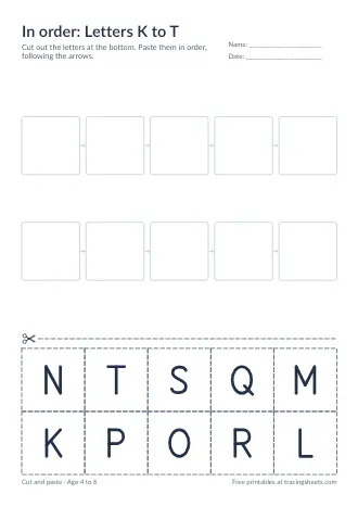 Preview of the in order: letters k to t worksheet