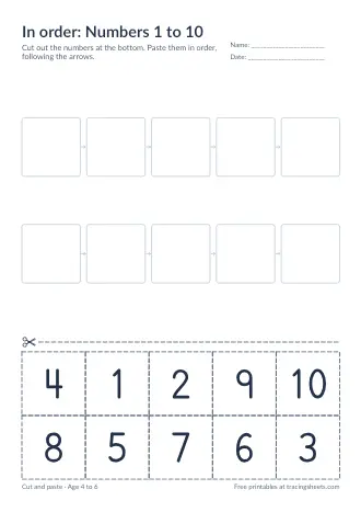 Preview of the in order: numbers 1 to 10 worksheet