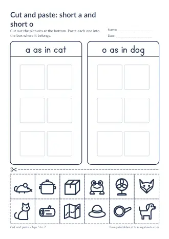 Preview of the cut and paste: short a and short o worksheet