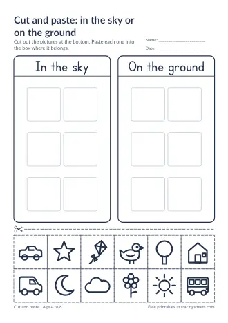 Preview of the cut and paste: in the sky or on the ground worksheet
