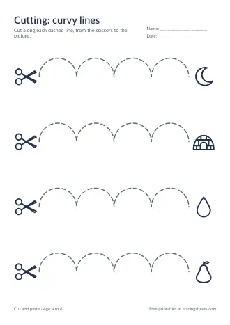Preview of the cutting: curvy lines worksheet