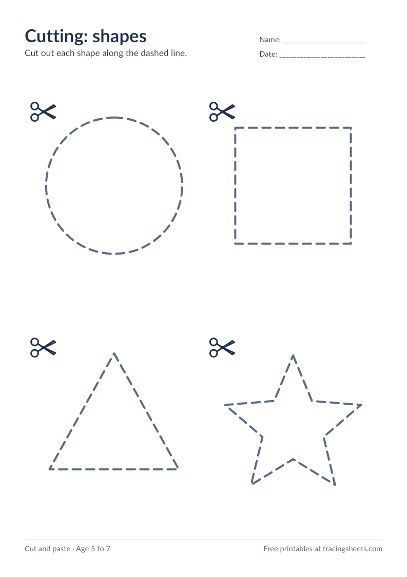 Preview of the printable cutting: shapes worksheet