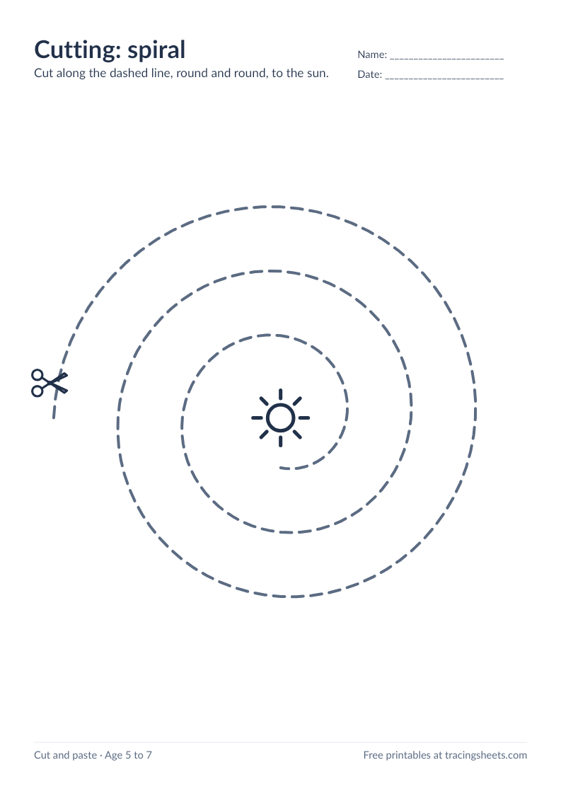 Preview of the printable cutting: spiral worksheet