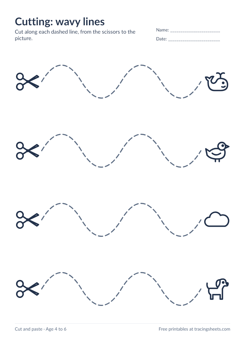 Preview of the printable cutting: wavy lines worksheet