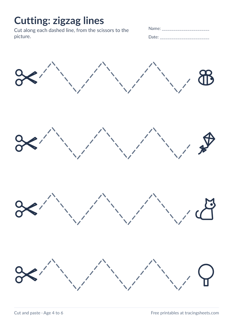 Preview of the printable cutting: zigzag lines worksheet