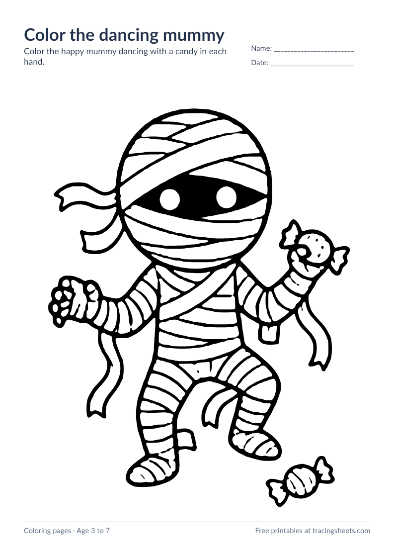 Preview of the printable color the dancing mummy worksheet