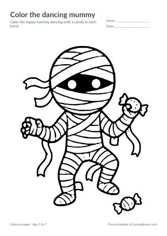Preview of the color the dancing mummy worksheet