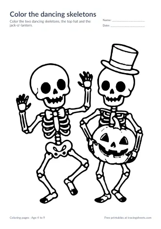 Preview of the color the dancing skeletons worksheet